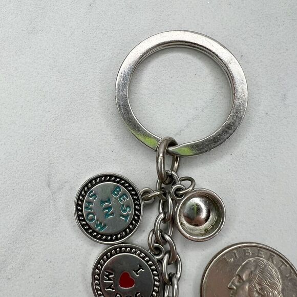 Silver Tone Best in Show I Heart Love My Dog Charms Keychain Keyring - Picture 2 of 8